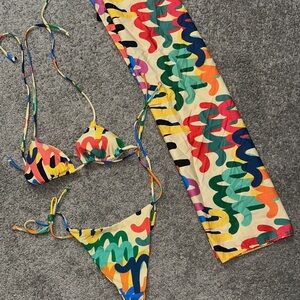 Colorful Abstract Bikini Set with Cover-Up